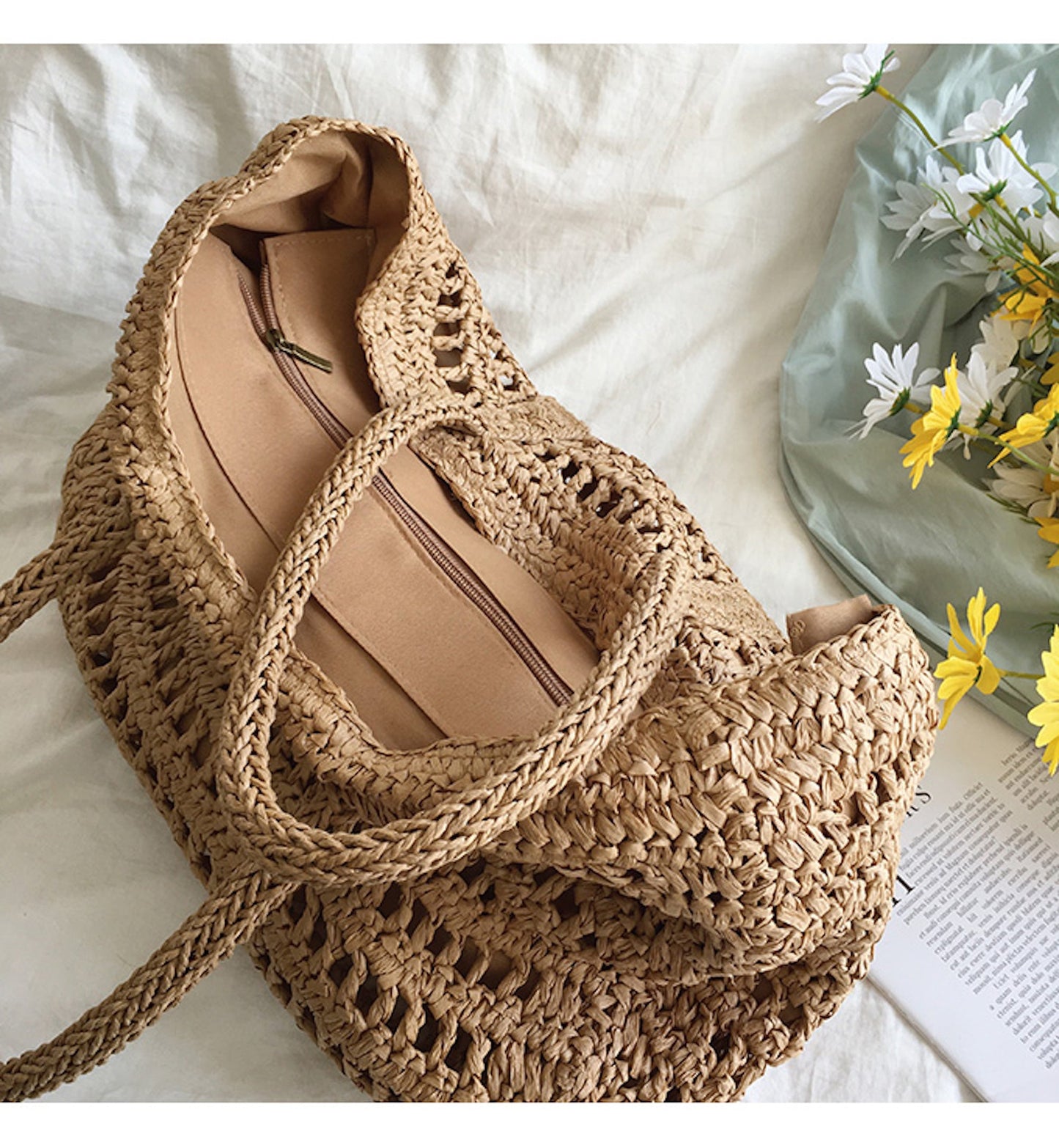 Weave tote - Stijlvolle Strandtas voor vrouwen - Grote geweven dames handtas