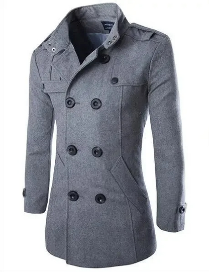 Stijlvolle lange Jas – Hoge Kraag en Elegante Peacoat Jas