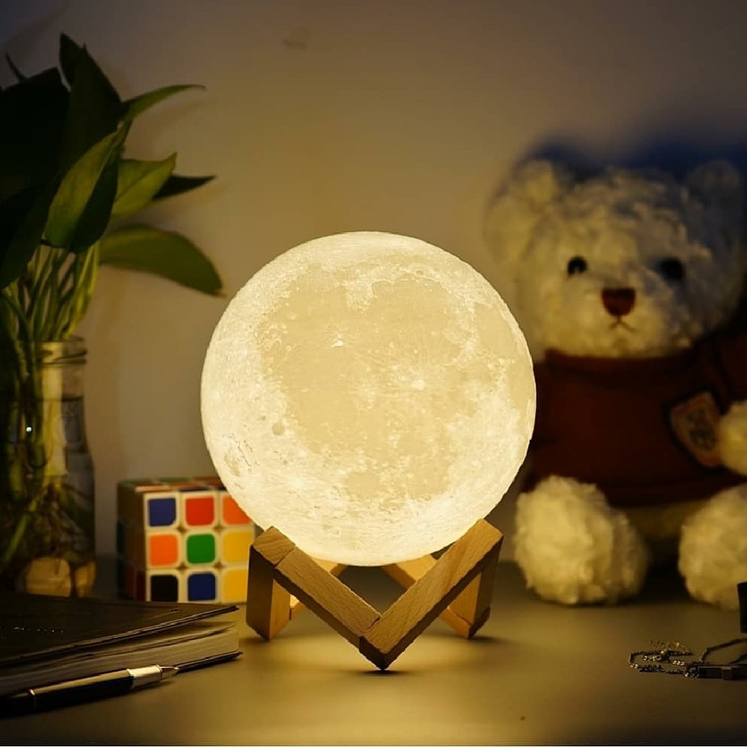 StellarMoon 3D Lamp - Houten Statief - Maanlicht Effect - Ontspannende Atmosfeer