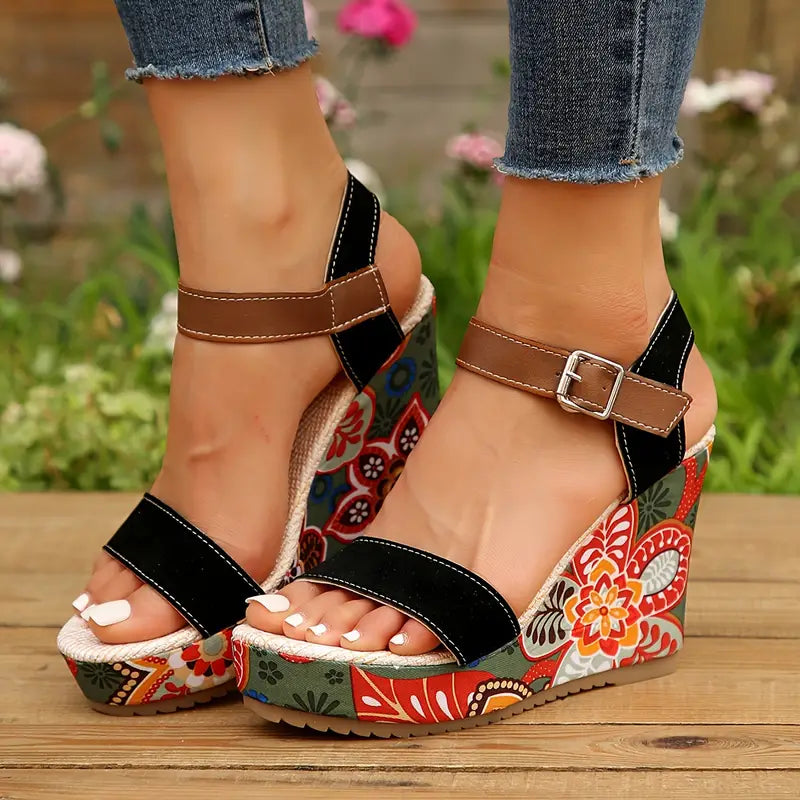 BlossomThy - Hoge Hak Sandalen voor Dames - Stevige Zool - Mode - Bloemenprint