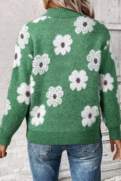 PetalZip - Stijlvolle Bloementrui met Halve Rits voor Dames, Casual Chic