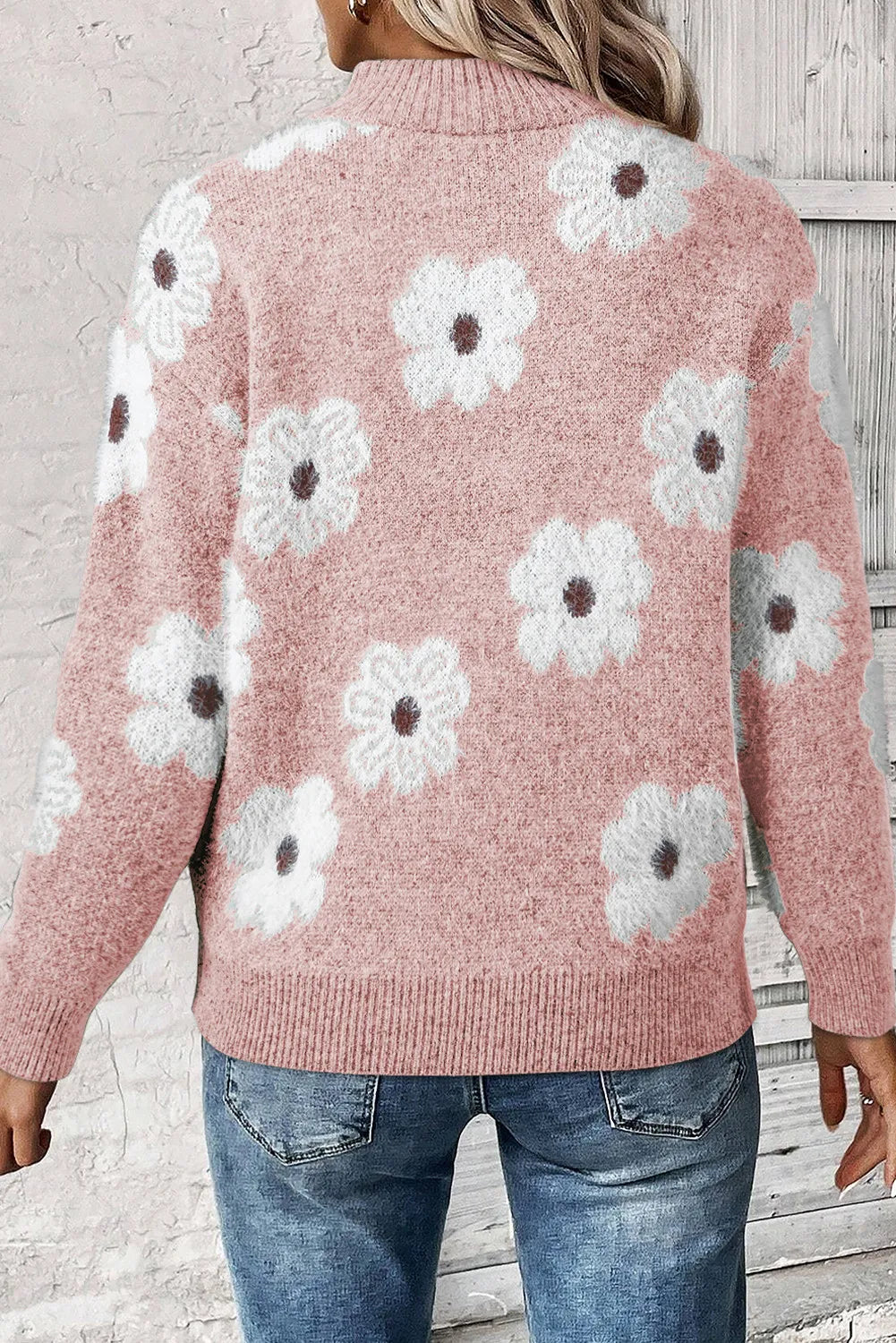 PetalZip - Stijlvolle Bloementrui met Halve Rits voor Dames, Casual Chic