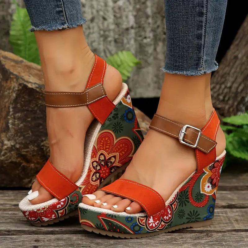 BlossomThy - Hoge Hak Sandalen voor Dames - Stevige Zool - Mode - Bloemenprint