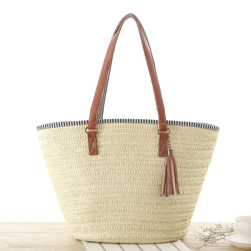 Beach chic -Grote Vrouwen Handtas - Geweven Strandtas - Ruime dames tas