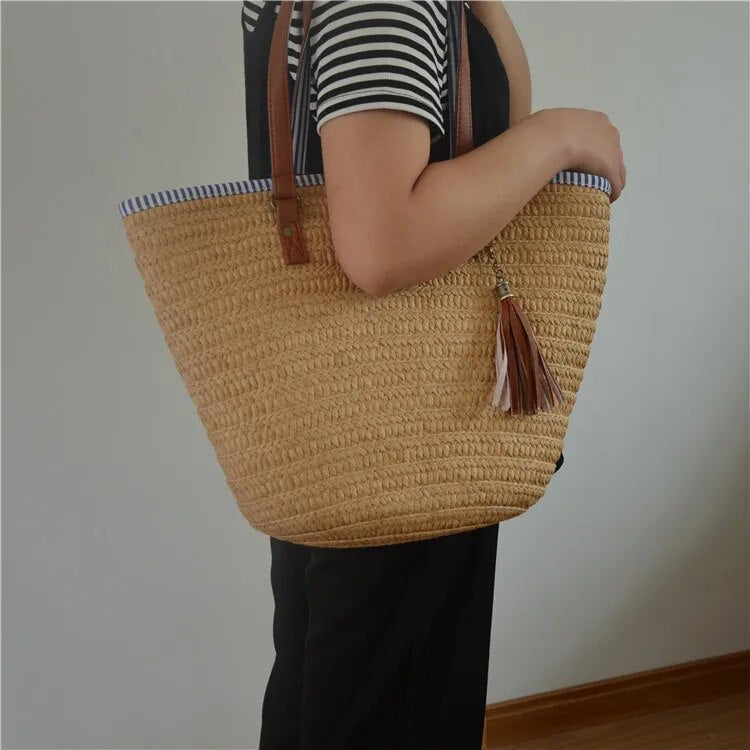 Beach chic -Grote Vrouwen Handtas - Geweven Strandtas - Ruime dames tas