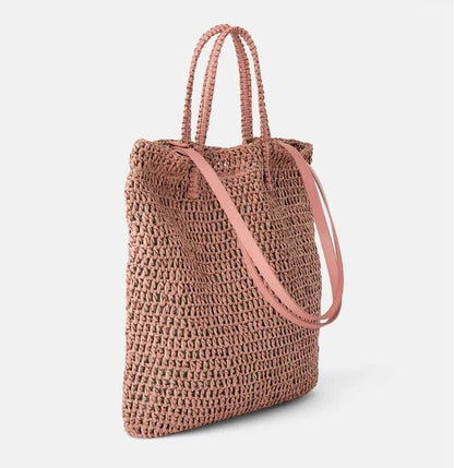 Woven Elegance - Geweven Handtas - Grote Dames Schoudertas -  Elegante Schouderband