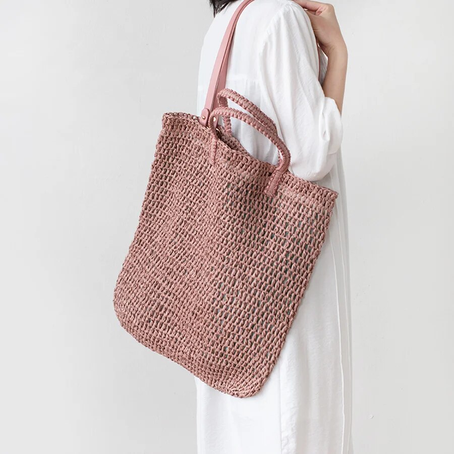 Woven Elegance - Geweven Handtas - Grote Dames Schoudertas -  Elegante Schouderband