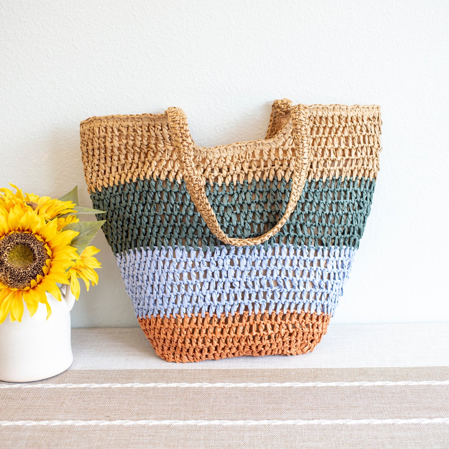 Vibrant gestreepte strandtas - Dames zomer tas - Vrolijke vrouwen tas