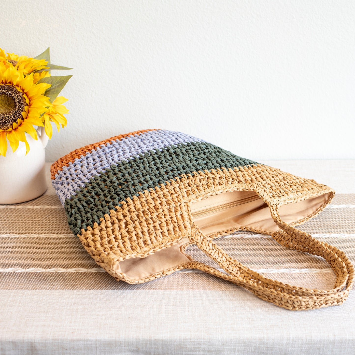 Vibrant gestreepte strandtas - Dames zomer tas - Vrolijke vrouwen tas