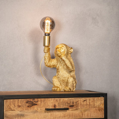 ChimpShine Tafellamp - Gouden Aap - Luxe en Uniek - Ideaal voor Sfeer en Stijl in Huis