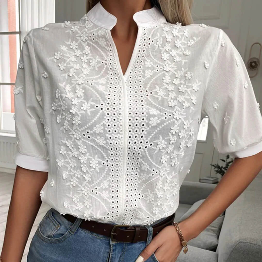 Wit Dames Bloemen Blouse - Luxe vrouwenkleding