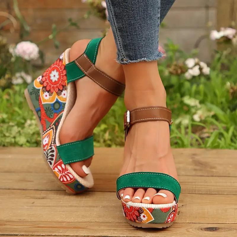 BlossomThy - Hoge Hak Sandalen voor Dames - Stevige Zool - Mode - Bloemenprint