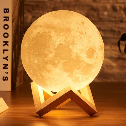 StellarMoon 3D Lamp - Houten Statief - Maanlicht Effect - Ontspannende Atmosfeer